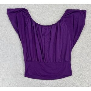 Pine Women Size M Purple Blouse Dolman Short Sleeve Scoop Neck Wide Waistband